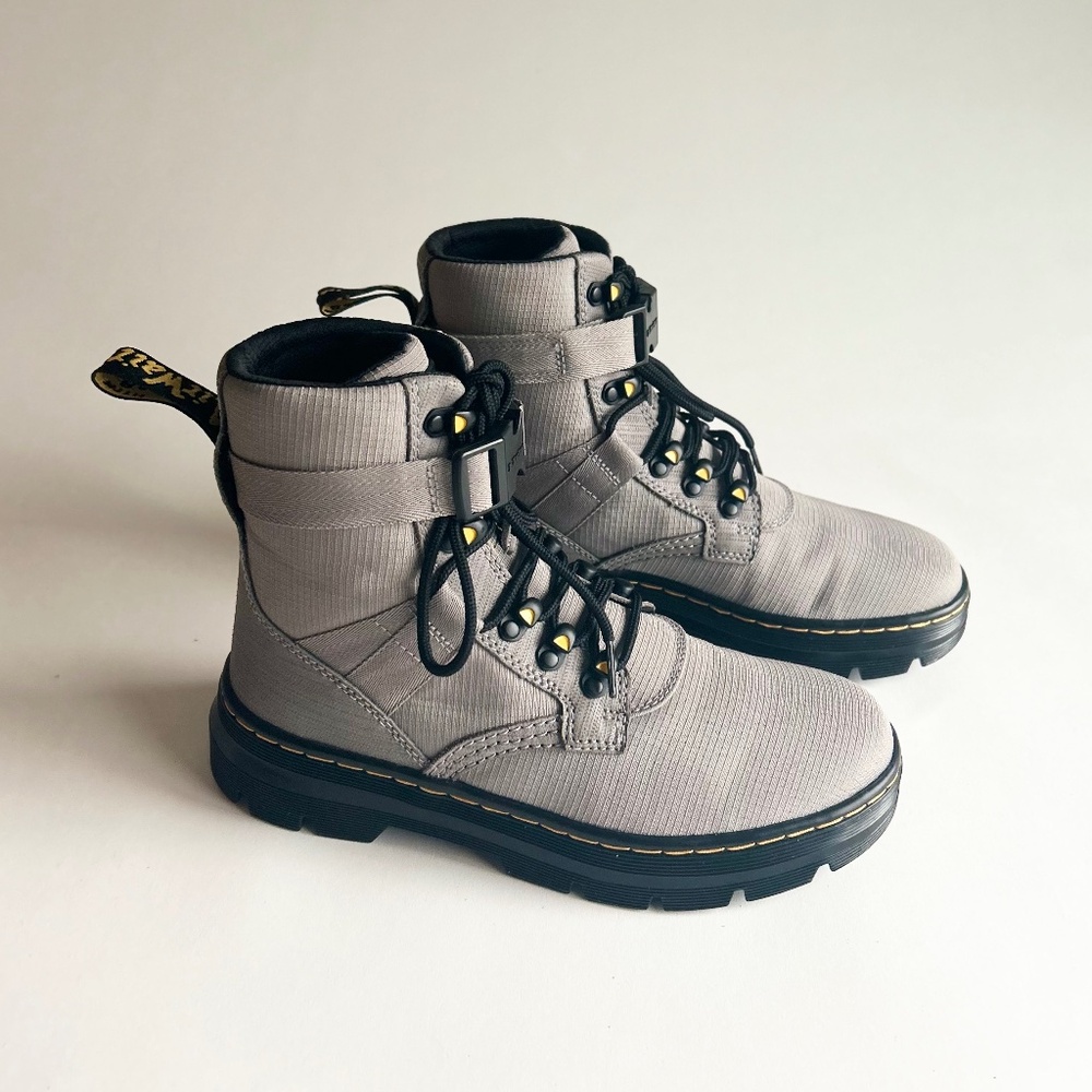Dr. Martens Light Gray Combat Boots with Black Soles